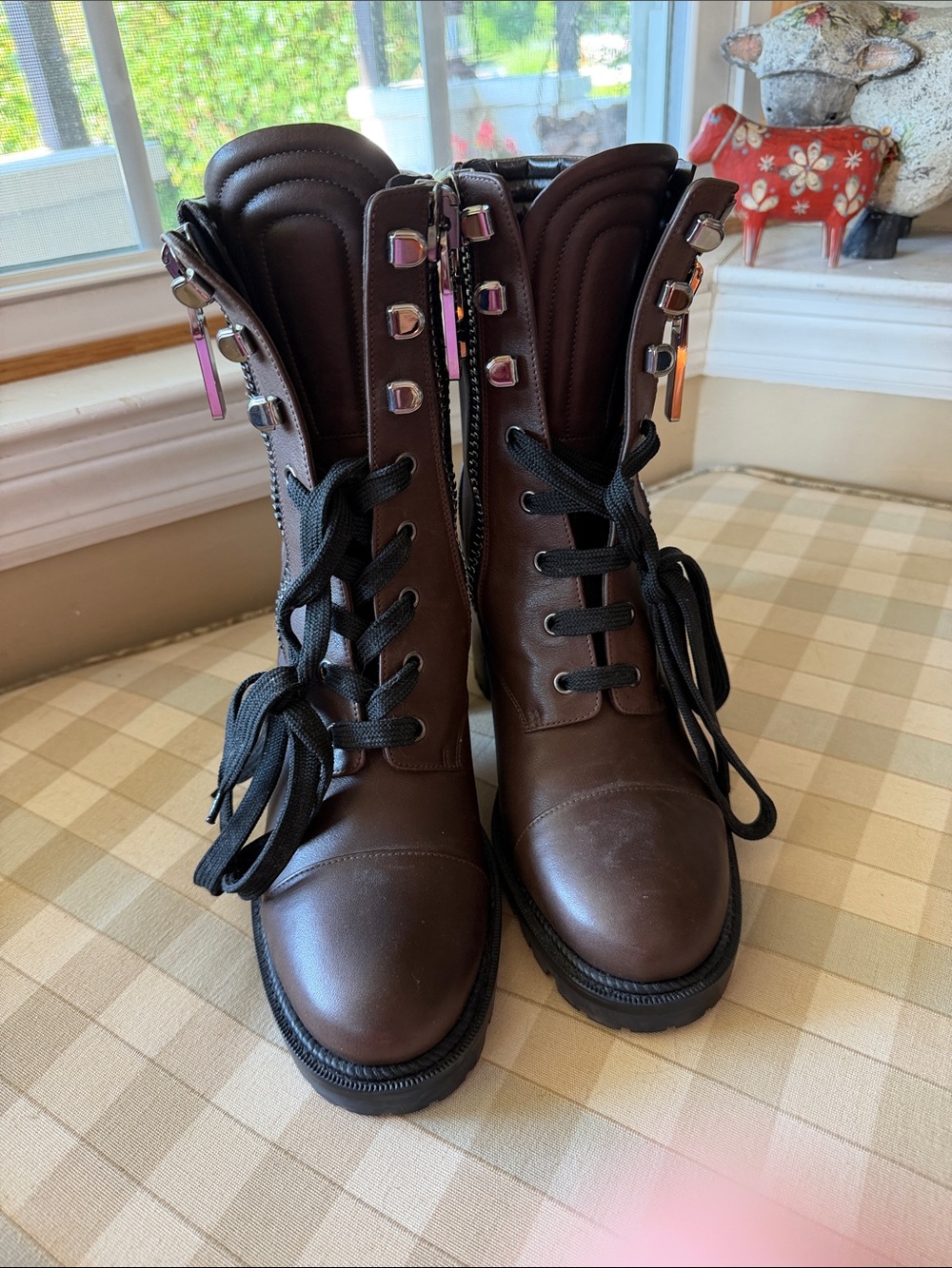 Christian Louboutin Brown Lace-Up Combat Boots with Side Zippers